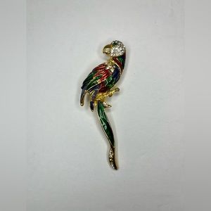 Vintage Multi Color Cloisonne Enamel Rhinestone Tropical Bird Parrot Brooch‎ Pin
